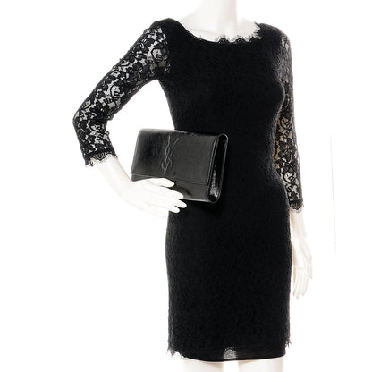 Saint Laurent Textured Patent Monogram Large Belle De Jour Clutch Black 2 of 7