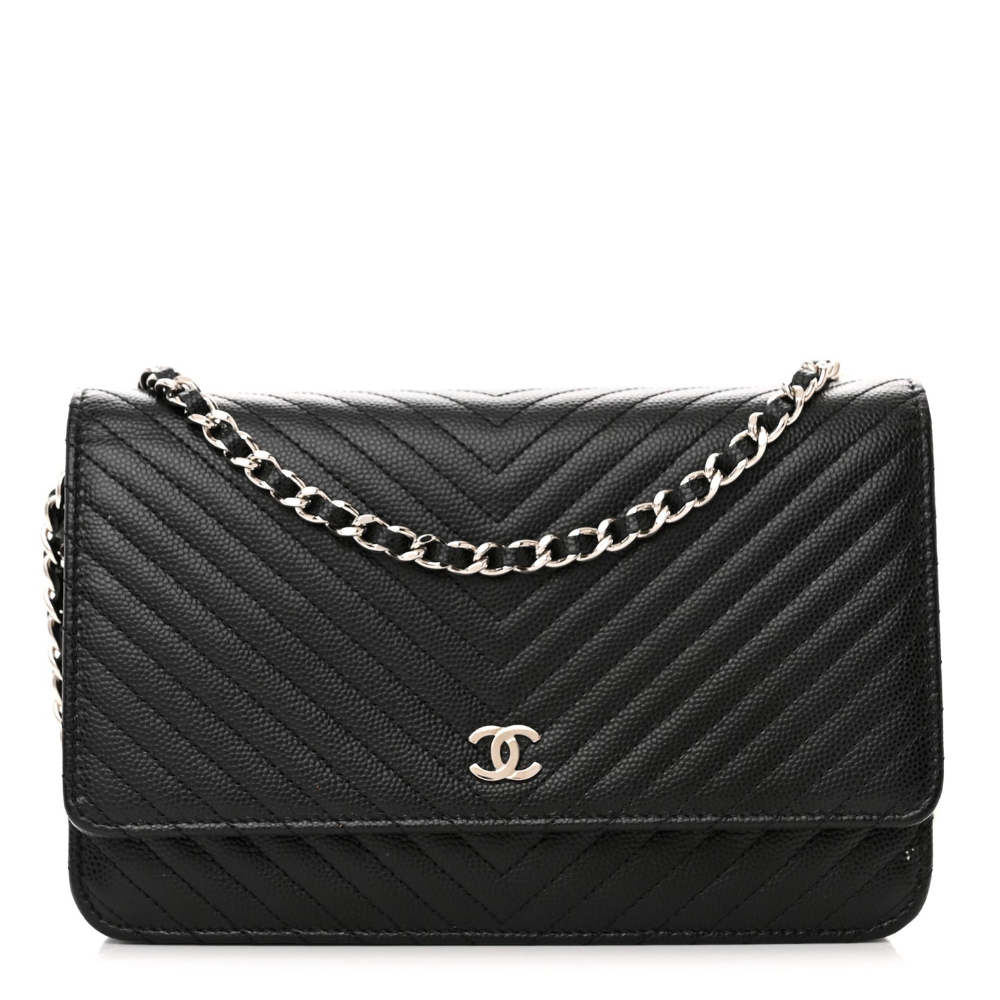 Caviar Chevron Quilted Wallet On Chain WOC Black
