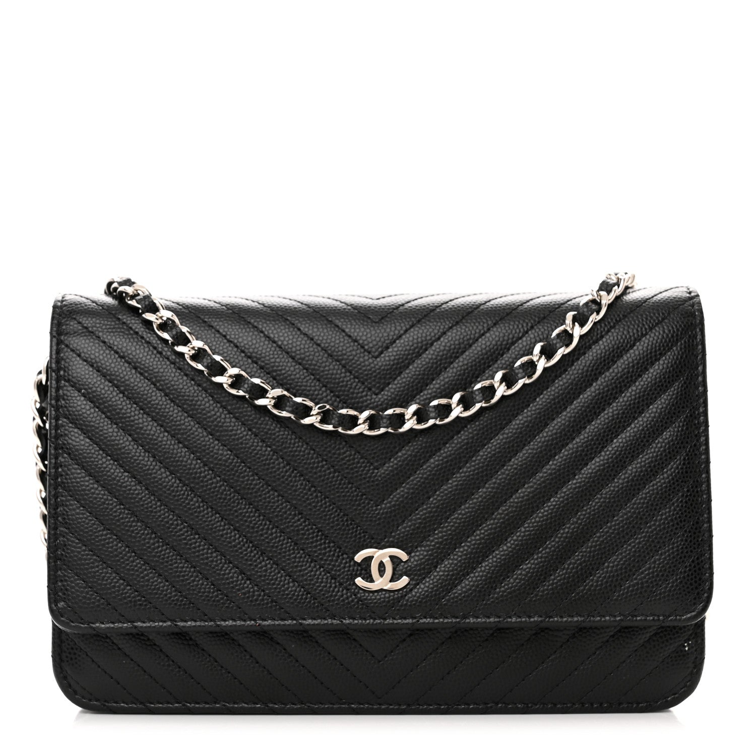 Chanel Caviar Chevron Quilted Wallet On Chain WOC Black 1 of 13