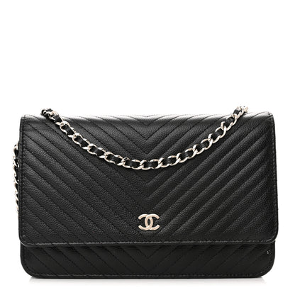 Chanel Caviar Chevron Quilted Wallet On Chain WOC Black 1 of 13
