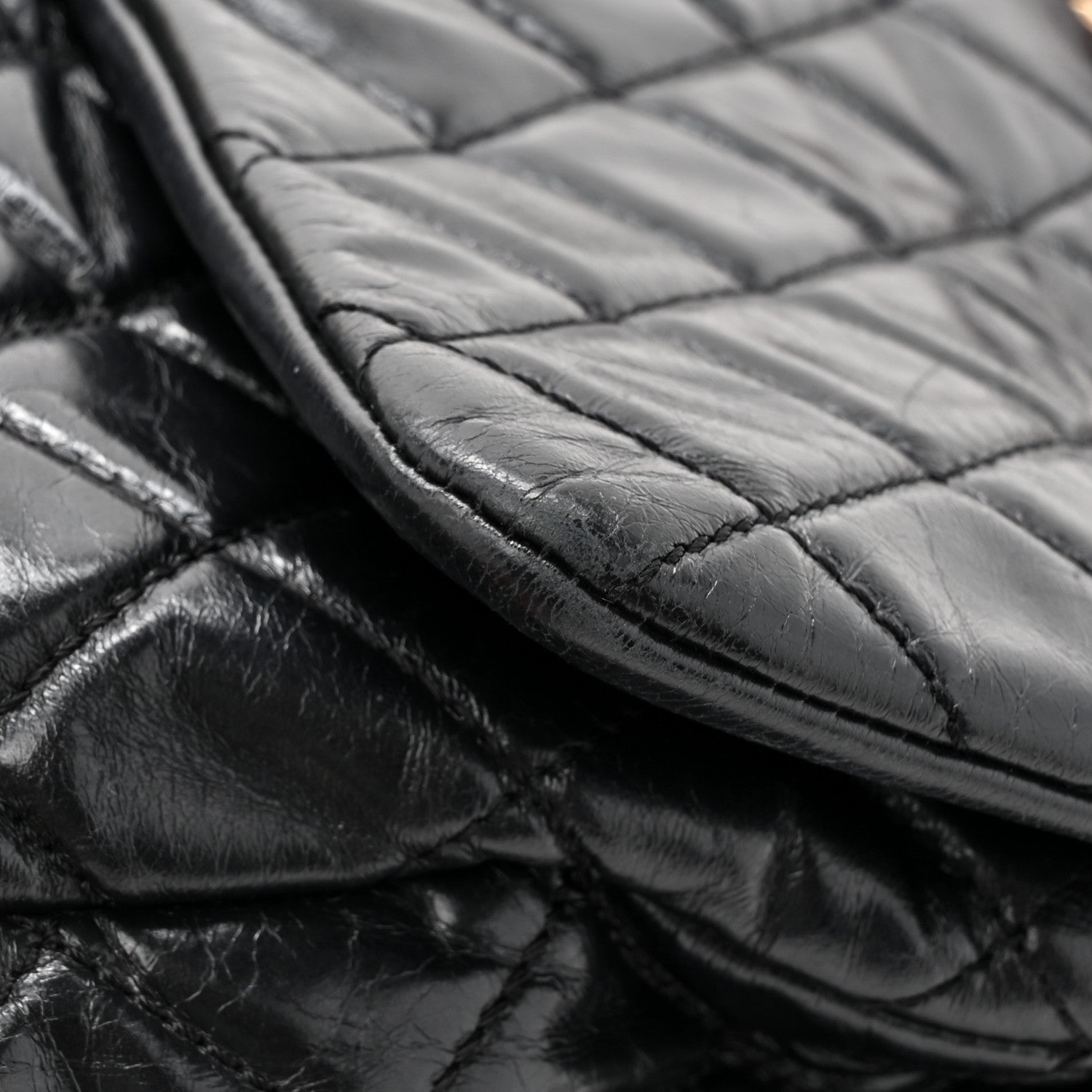 Chanel Glazed Calfskin Castle Rock Large Flap Black Burgundy 14 of 15