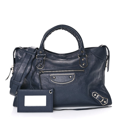 Balenciaga Chevre Silver Metallic Edge Hardware S City Bleu Nuit Dark Sea 2 of 14