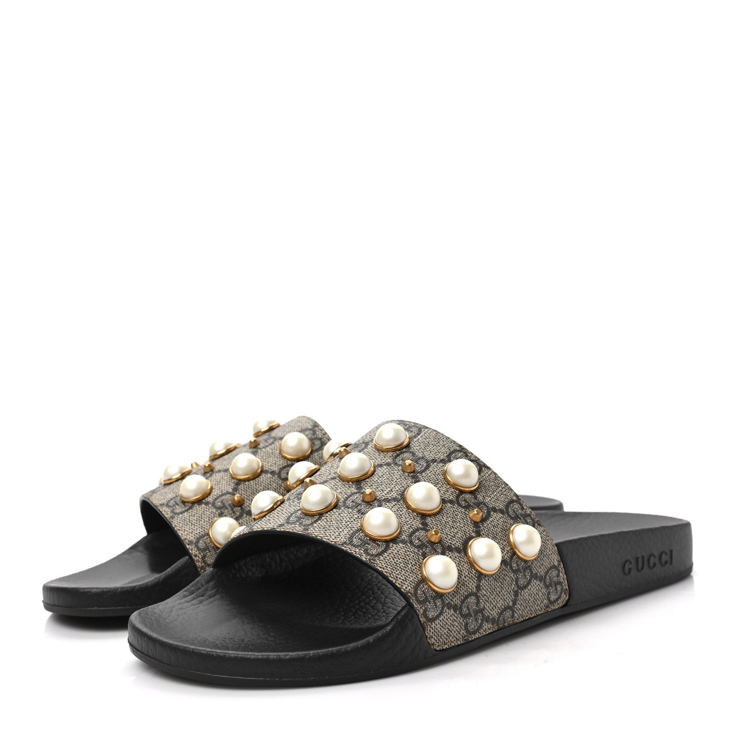 Gucci GG Supreme Monogram Pearls Slide Sandals 41 Beige 3 of 7