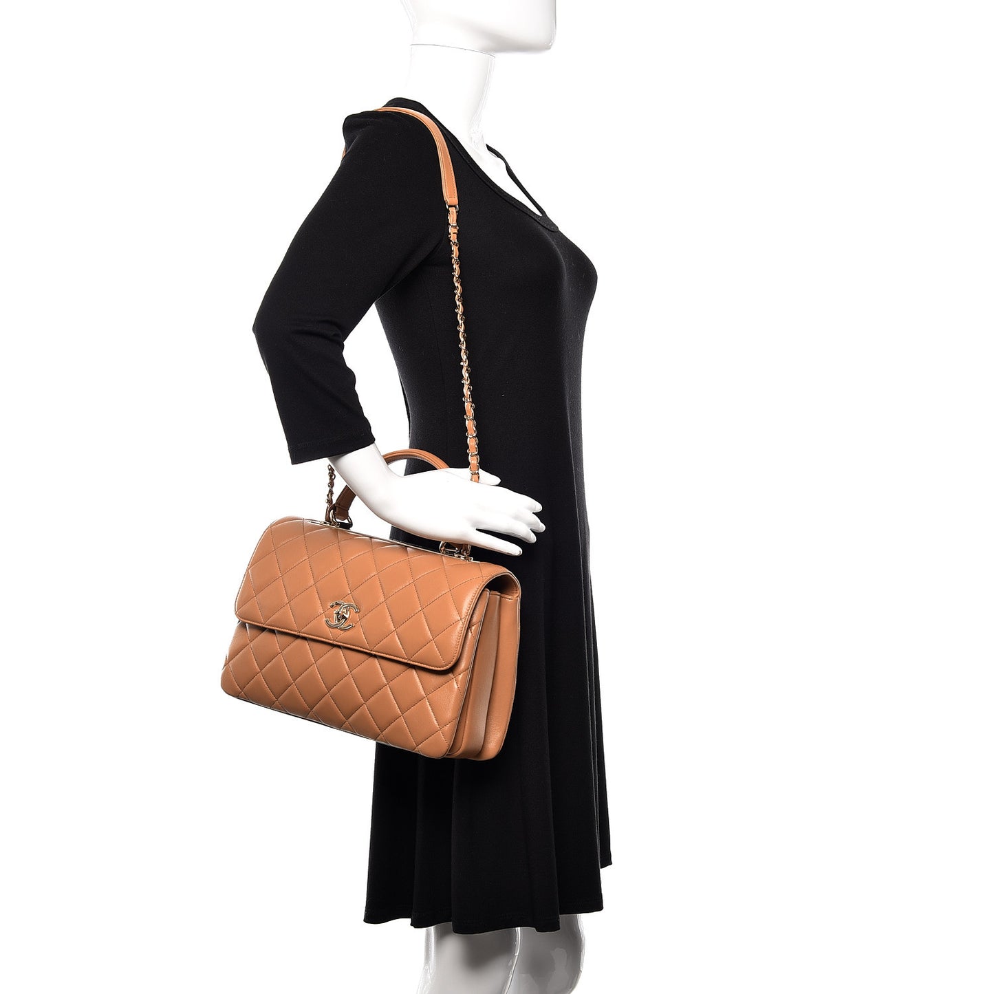 Lambskin Quilted Medium Trendy CC Flap Dual Handle Bag Beige