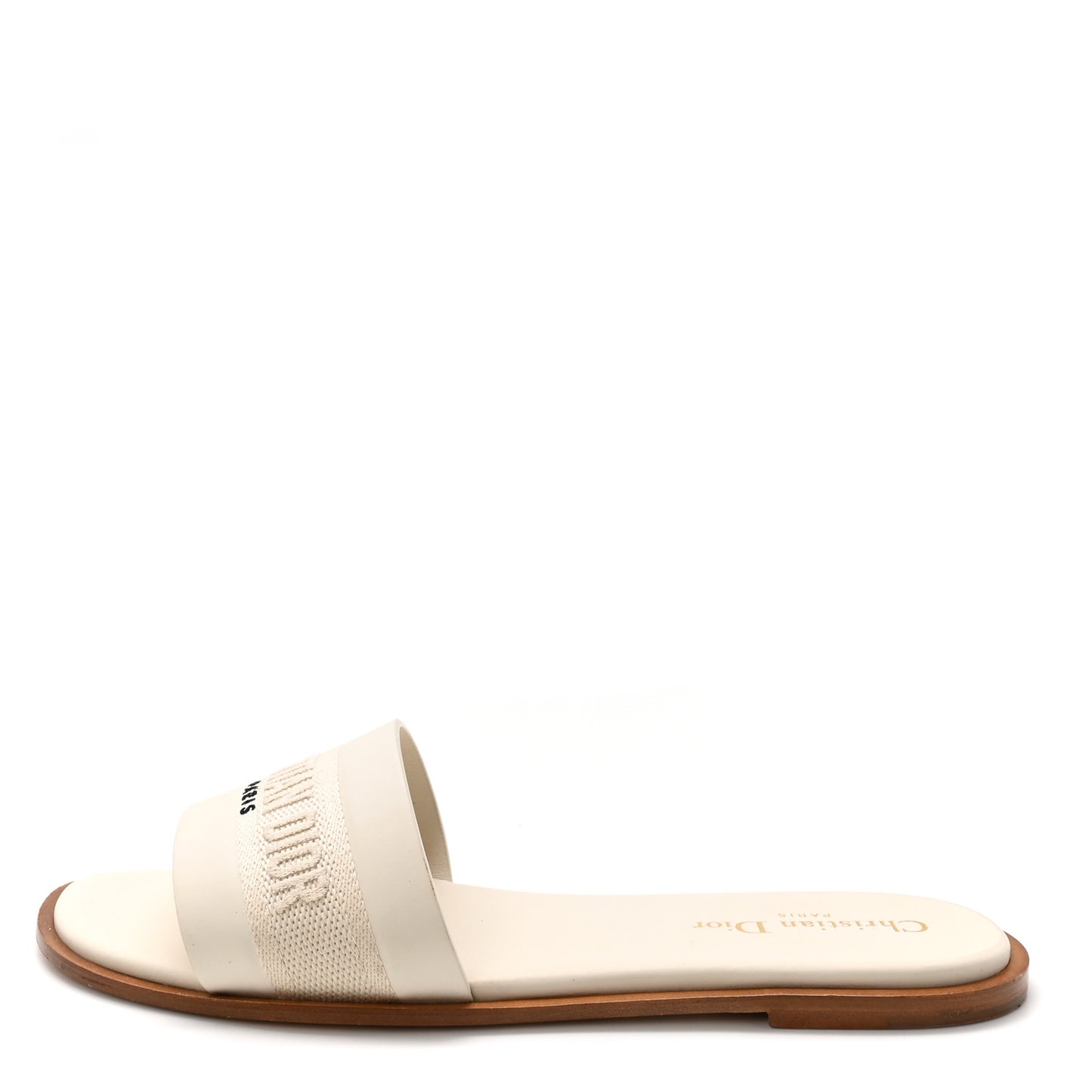 Calfskin Canvas Embroidered Dway Flat Slide Sandals 40 Off White