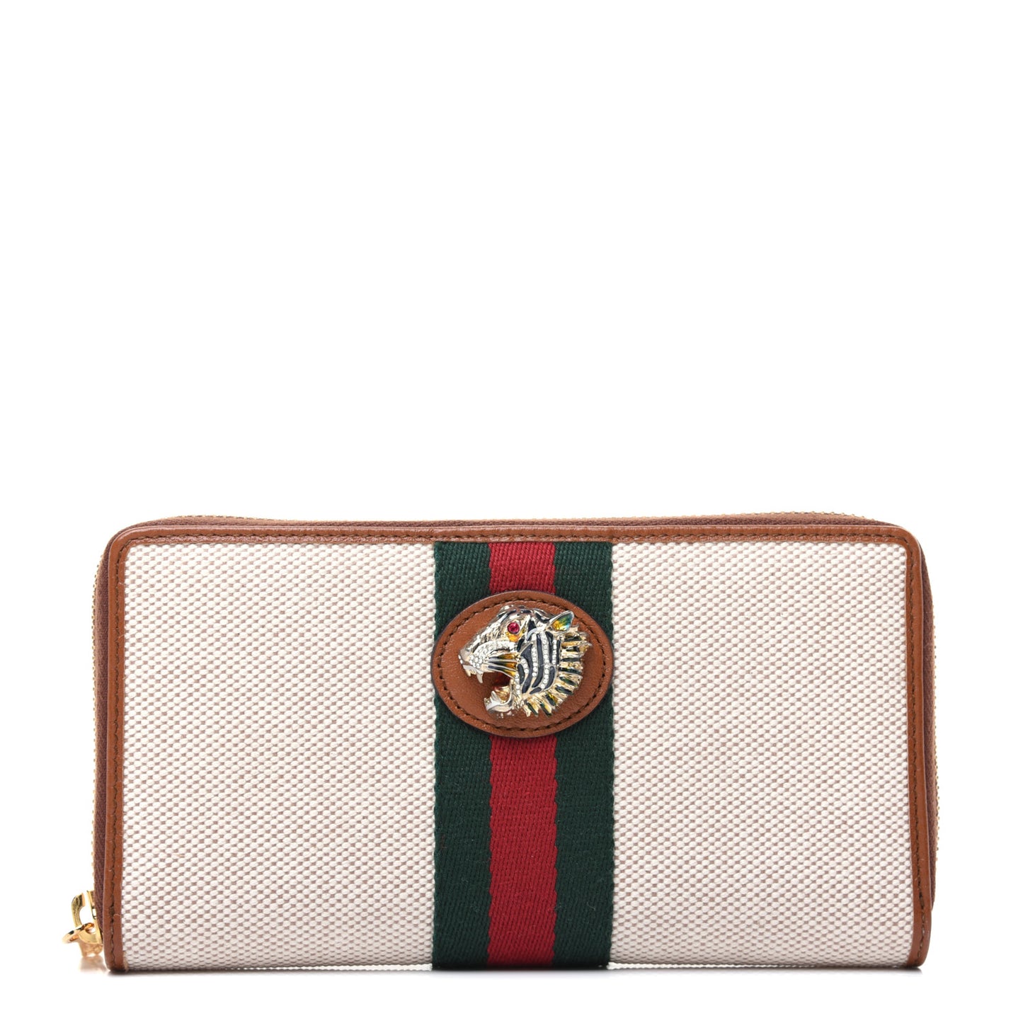 Vintage Canvas Calfskin Rajah Zip Around Wallet Sand Light Cuir