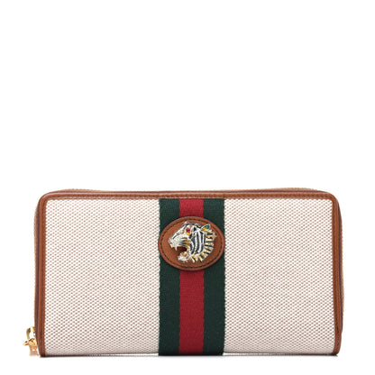 Gucci Vintage Canvas Calfskin Rajah Zip Around Wallet Sand Light Cuir 1 of 13
