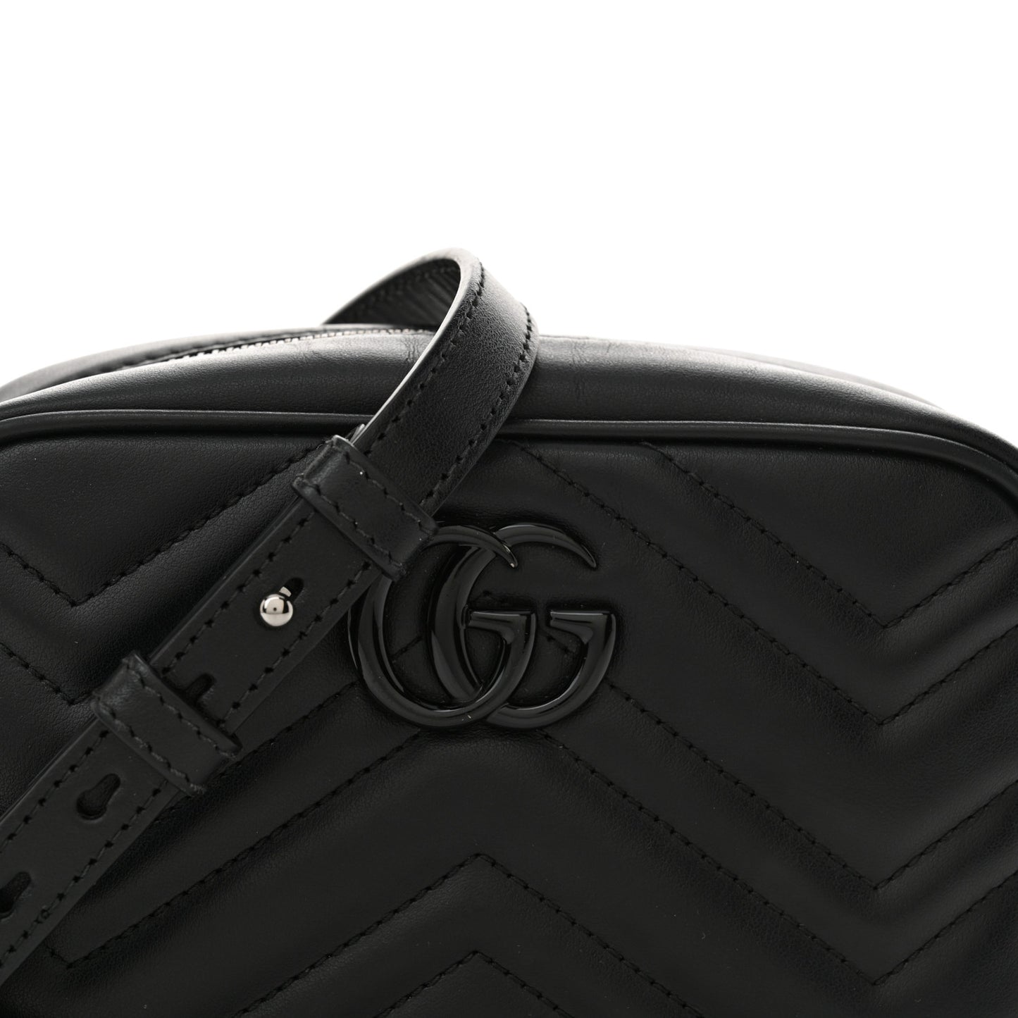 Calfskin Matelasse Monochrome Mini GG Marmont Chain Shoulder Bag Black