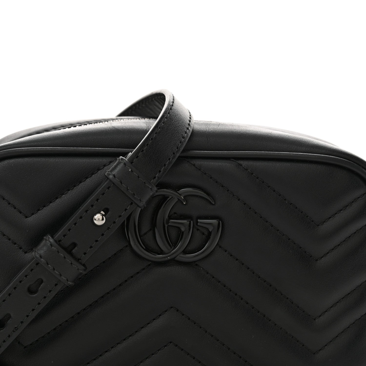 Gucci Calfskin Matelasse Monochrome Mini GG Marmont Chain Shoulder Bag Black 8 of 12