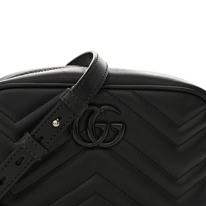 Gucci Calfskin Matelasse Monochrome Mini GG Marmont Chain Shoulder Bag Black 8 of 12