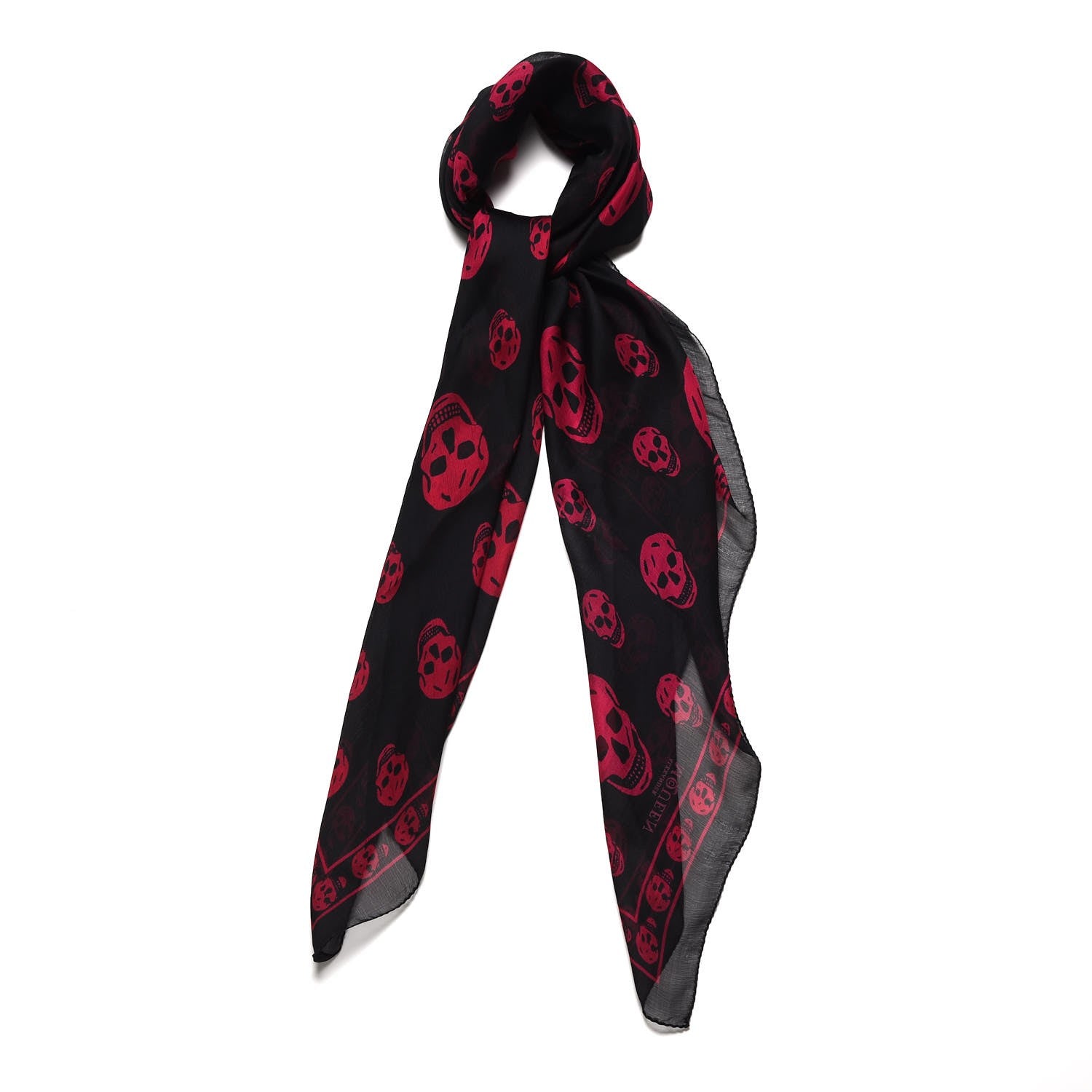 Alexander McQueen Silk Chiffon Skull Scarf Black Pink 1 of 7