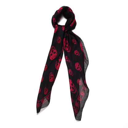 Alexander McQueen Silk Chiffon Skull Scarf Black Pink 1 of 7