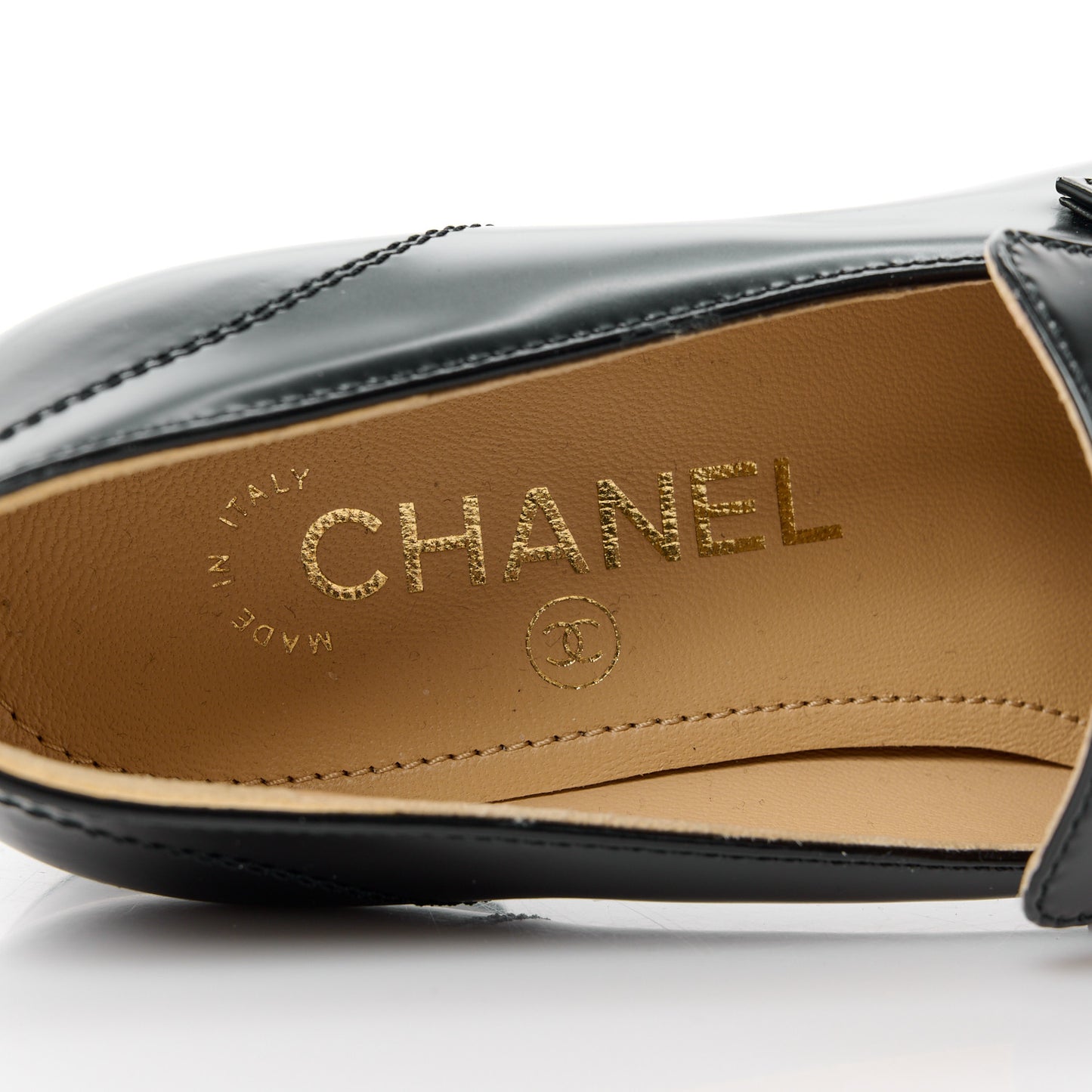 Shiny Calfskin Logo Loafers 35 Black