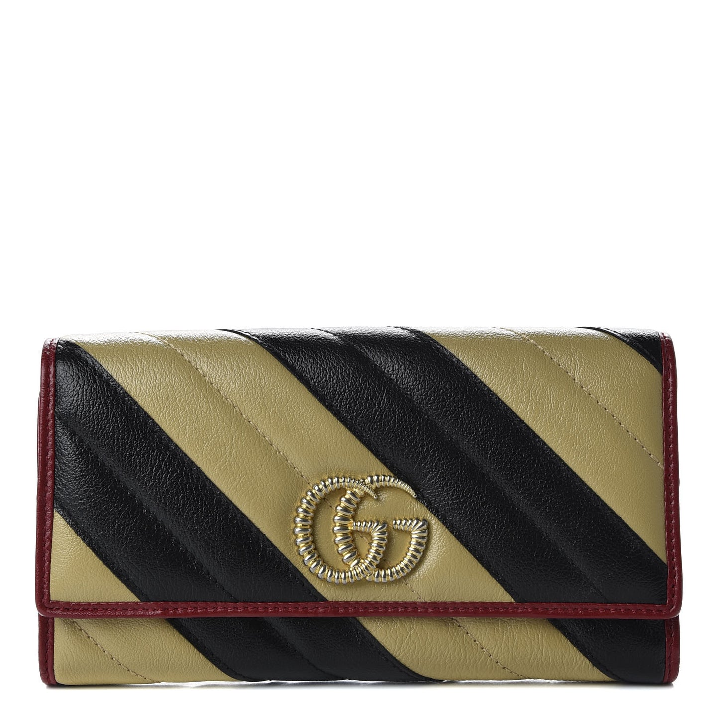 Azalea Calfskin Matelasse Diagonal Patchwork Torchon GG Marmont Continental Wallet Black Beige Romantic Cerise