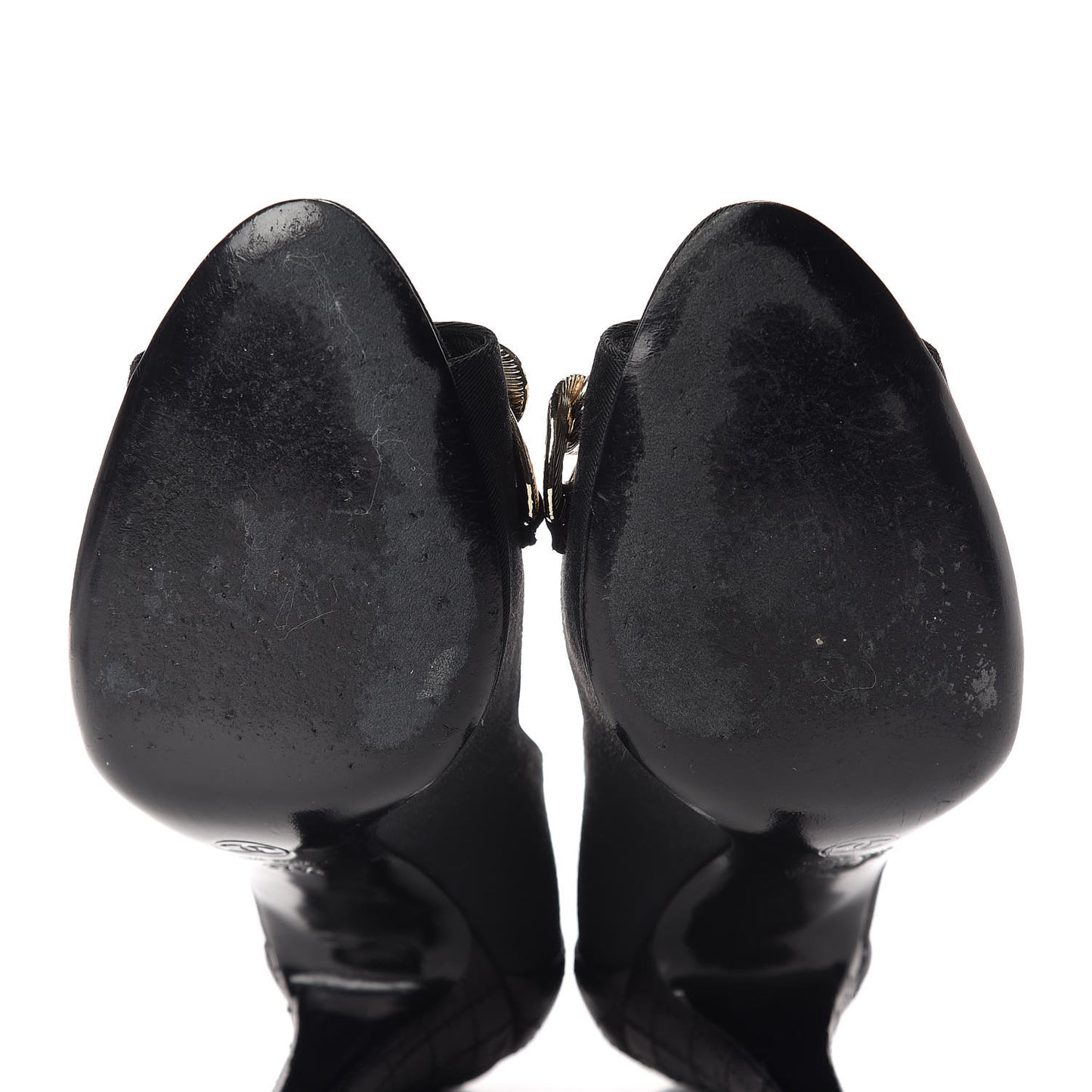 Nylon Lambskin Quilted Chain Peep Toe Pumps 37.5 Black