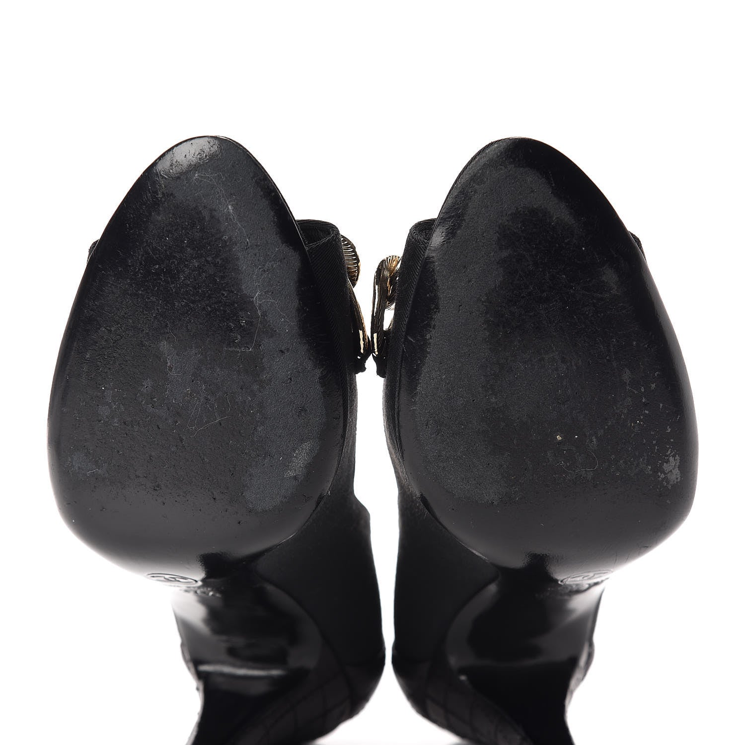 Chanel Nylon Lambskin Quilted Chain Peep Toe Pumps 37.5 Black 6 of 13