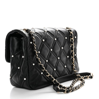 Chanel Lambskin Quilted Pearl Studded Flap Black 3 of 12