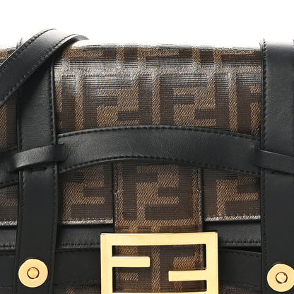 Fendi Glazed Fabric Vitello Century FF 1974 Large Baguette Cage Mogano Panna Black 8 of 10
