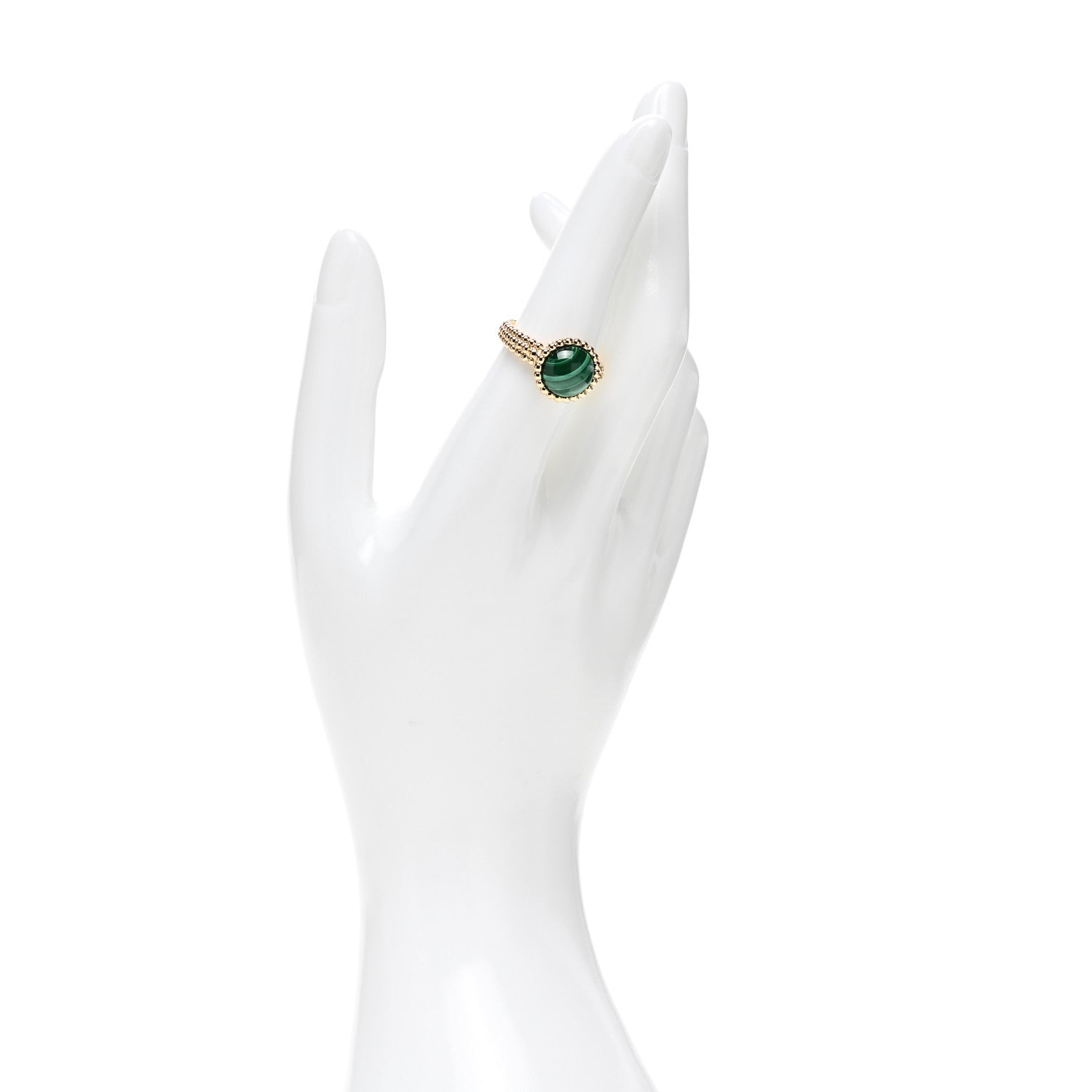 Van Cleef & Arpels 18K Yellow Gold Malachite Perlee Couleurs Ring 54 6.75 2 of 6