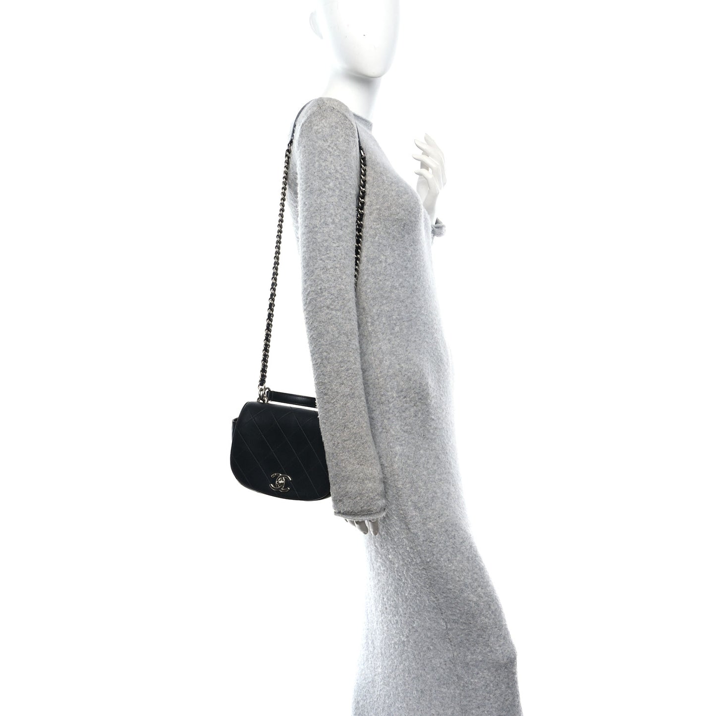 Calfskin Stitched Small Ring My Bag Flap Crossbody Bag Black