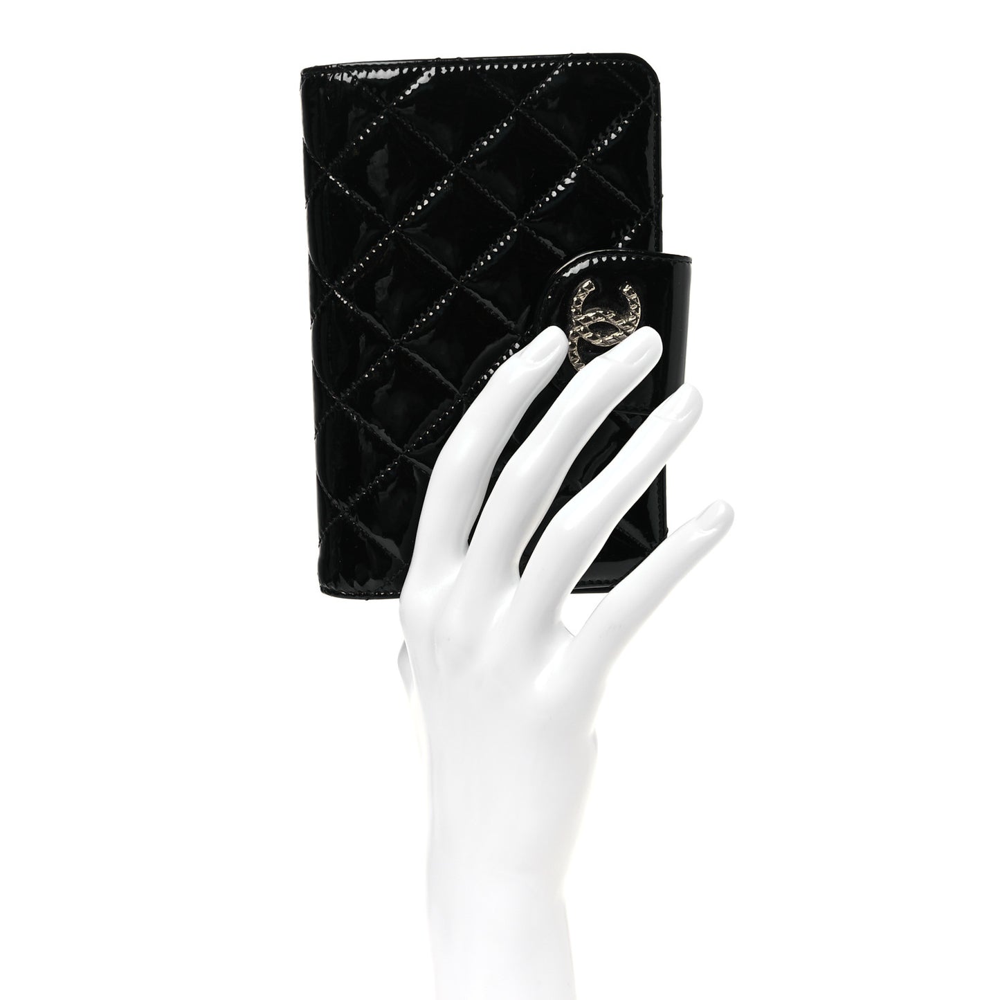 Patent Quilted Brilliant Zipped Pocket Wallet Black