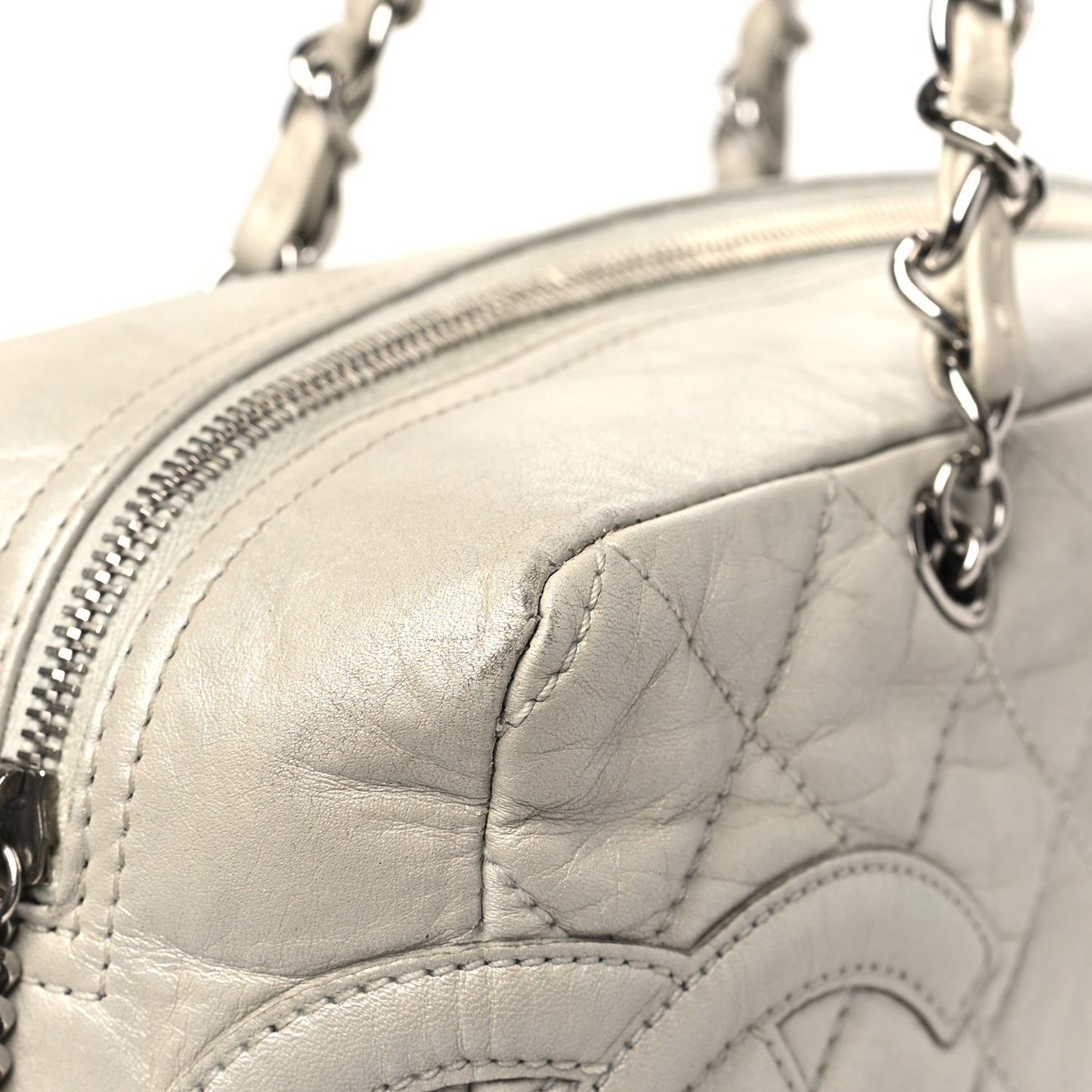 Aged Calfskin Quilted Cotton Club Bowler Pearl