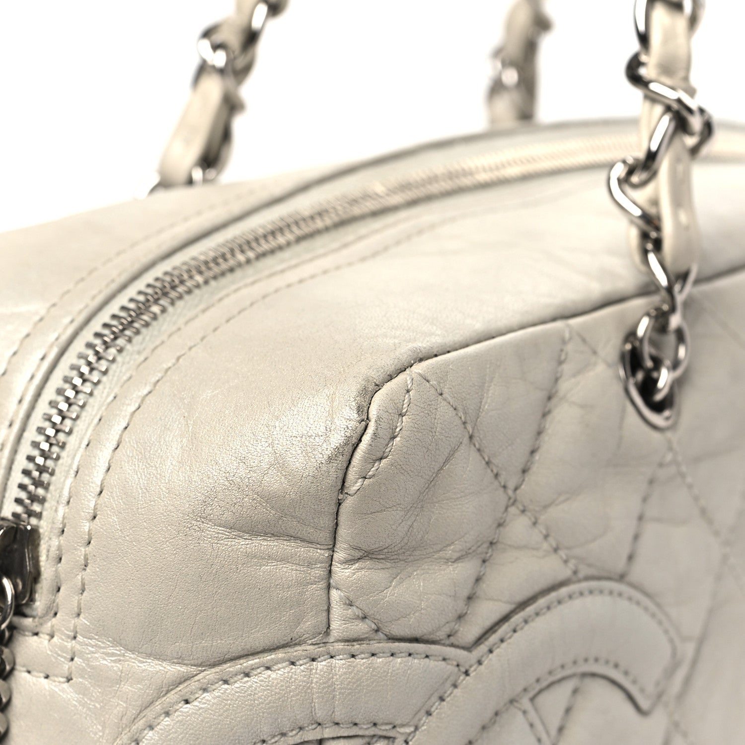 Chanel Aged Calfskin Quilted Cotton Club Bowler Pearl 12 of 12