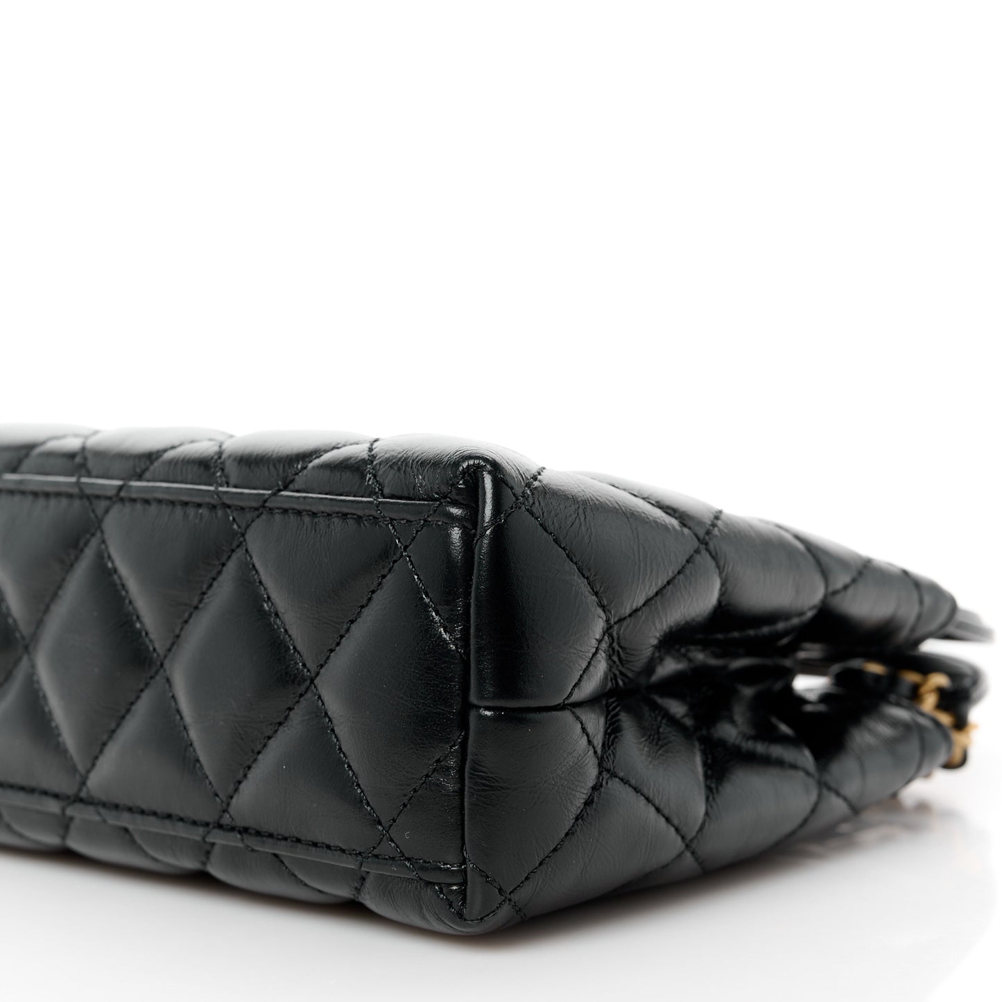 Shiny Aged Calfskin Quilted Nano Kelly Shopper Black