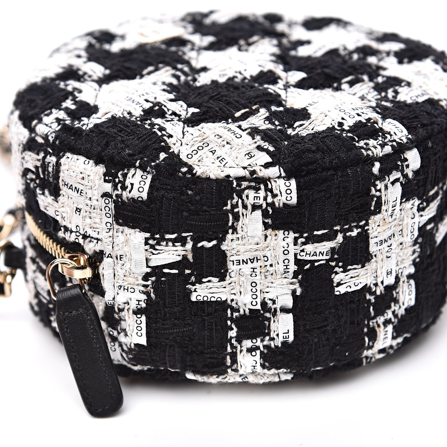 Chanel Tweed Round Clutch With Chain Black White 8 of 10