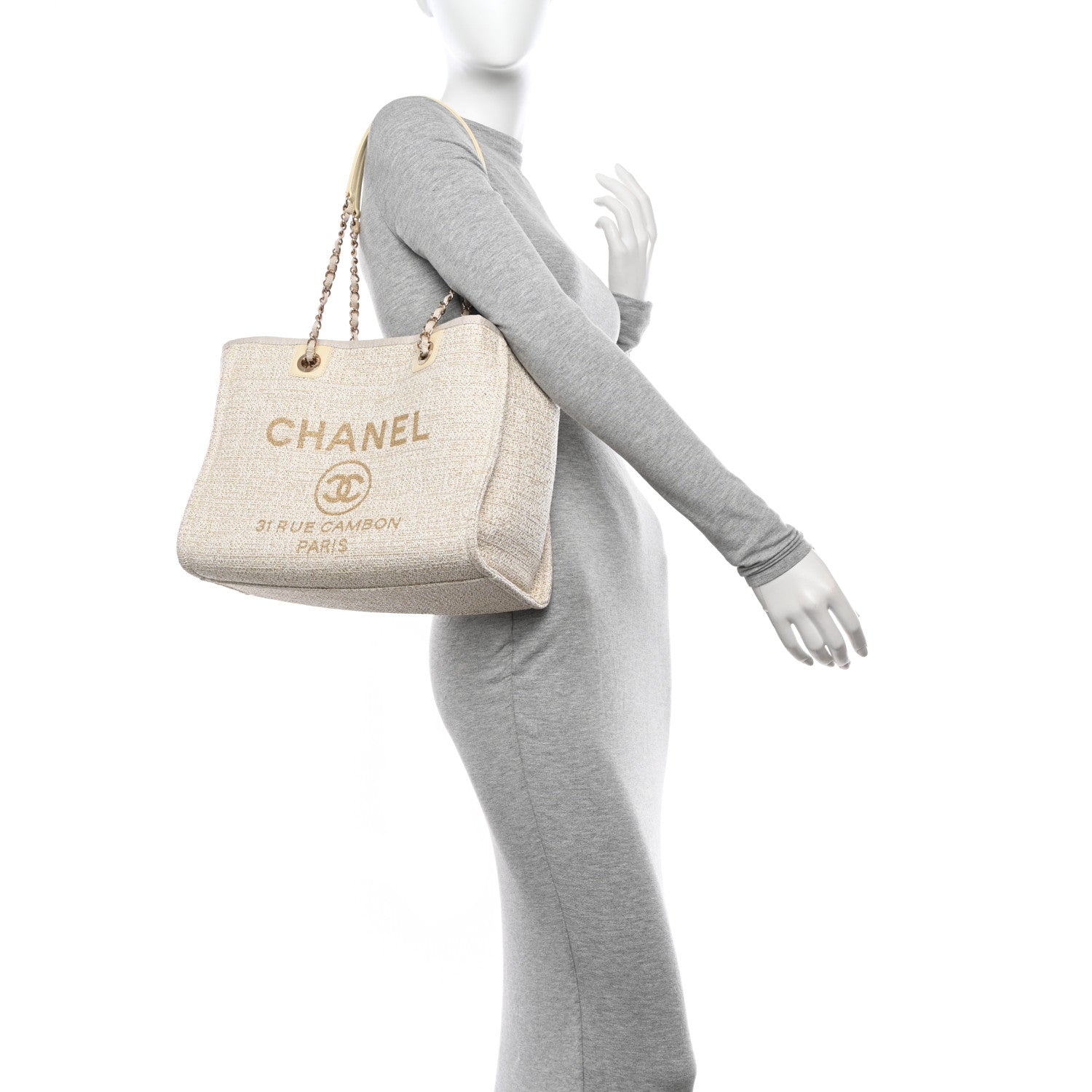Chanel Lurex Boucle Small Deauville Tote Ivory 2 of 12