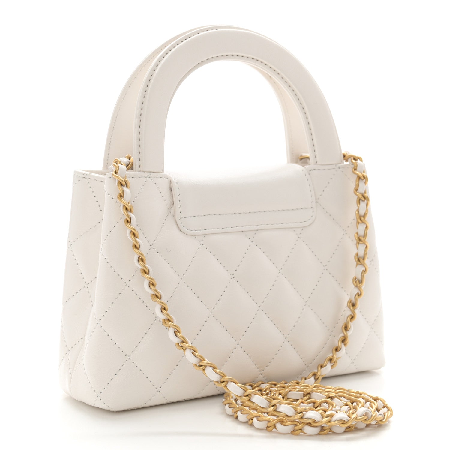 Chanel Shiny Aged Calfskin Quilted Nano Kelly Shopper White 3 of 11