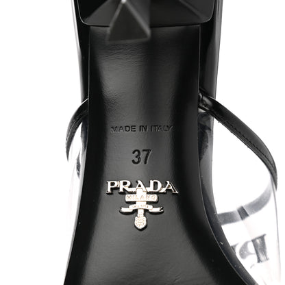 Prada Plexiglass Calfskin Metal Triangle Logo 75mm Slide Sandals 37 Black 8 of 12
