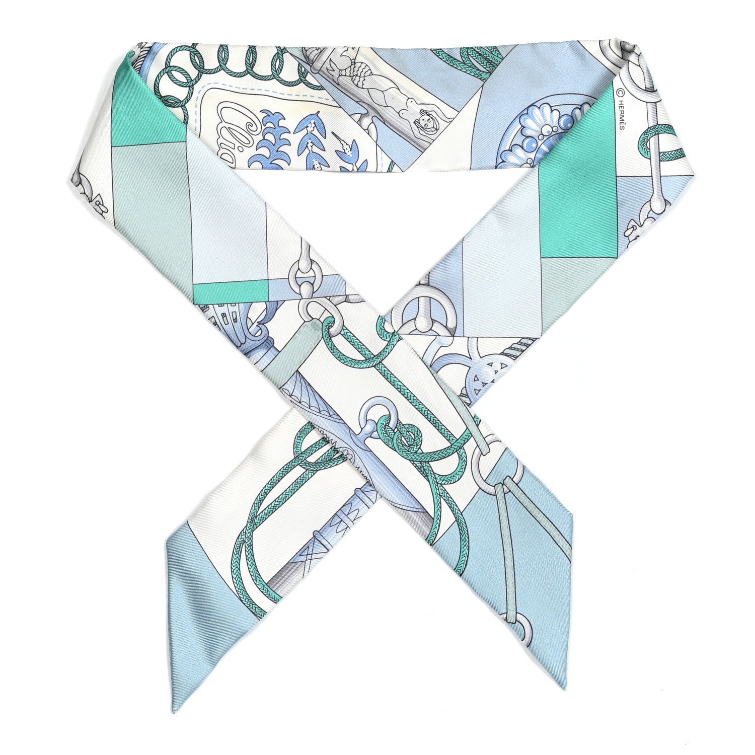 Hermes Silk Cliquetis Twilly Ciel White Menthol 1 of 7