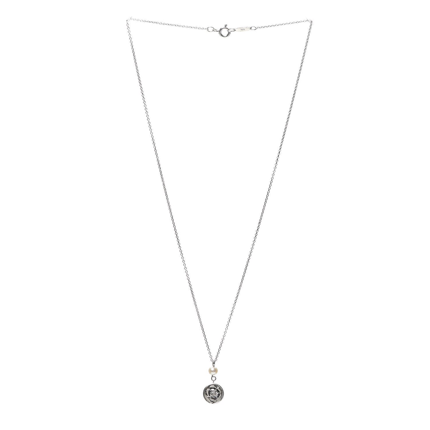 Sterling Silver Pearl Nature Rose Pendant Necklace