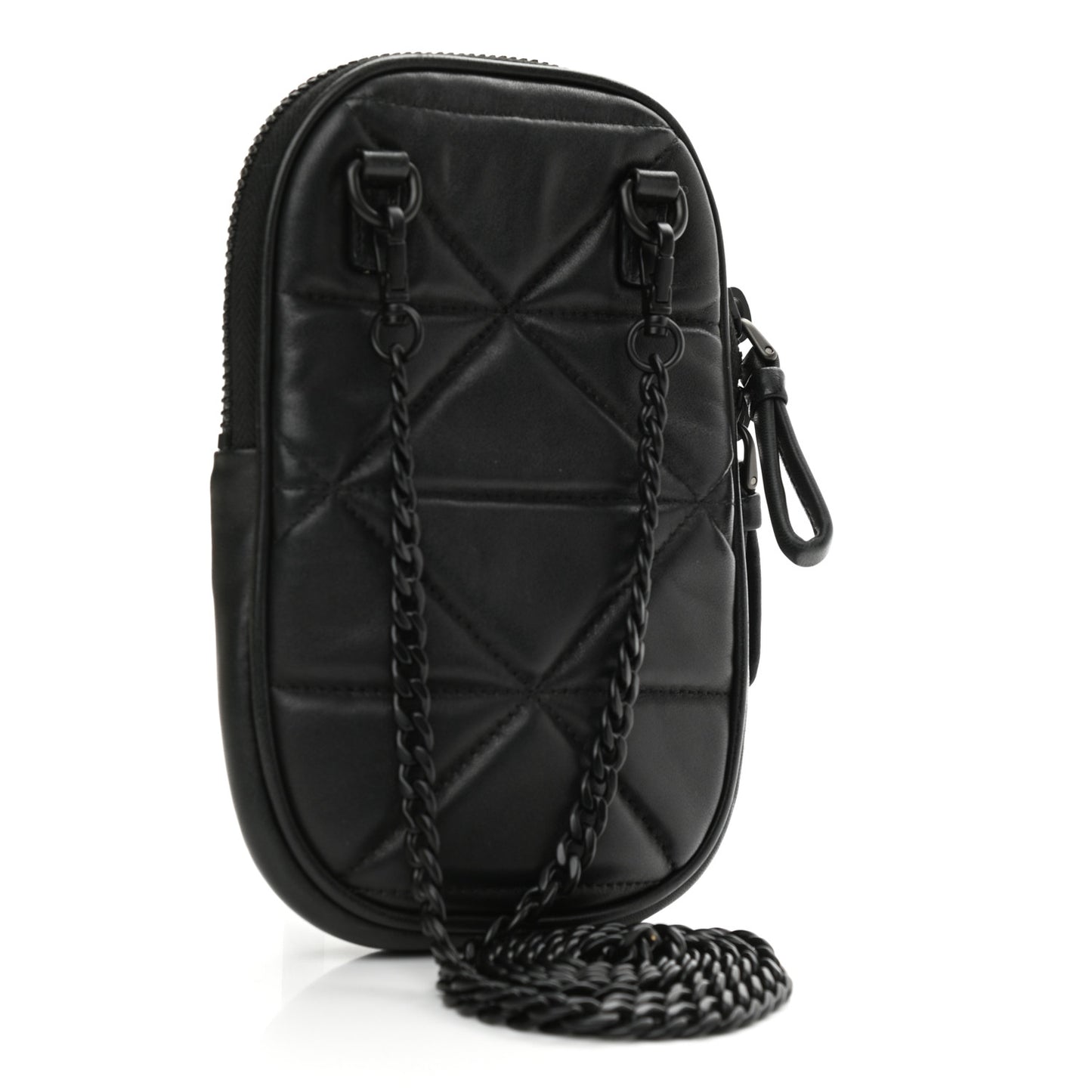 Nappa Triangle Stitched Spectrum Double Zip Phone Case Crossbody Bag Black
