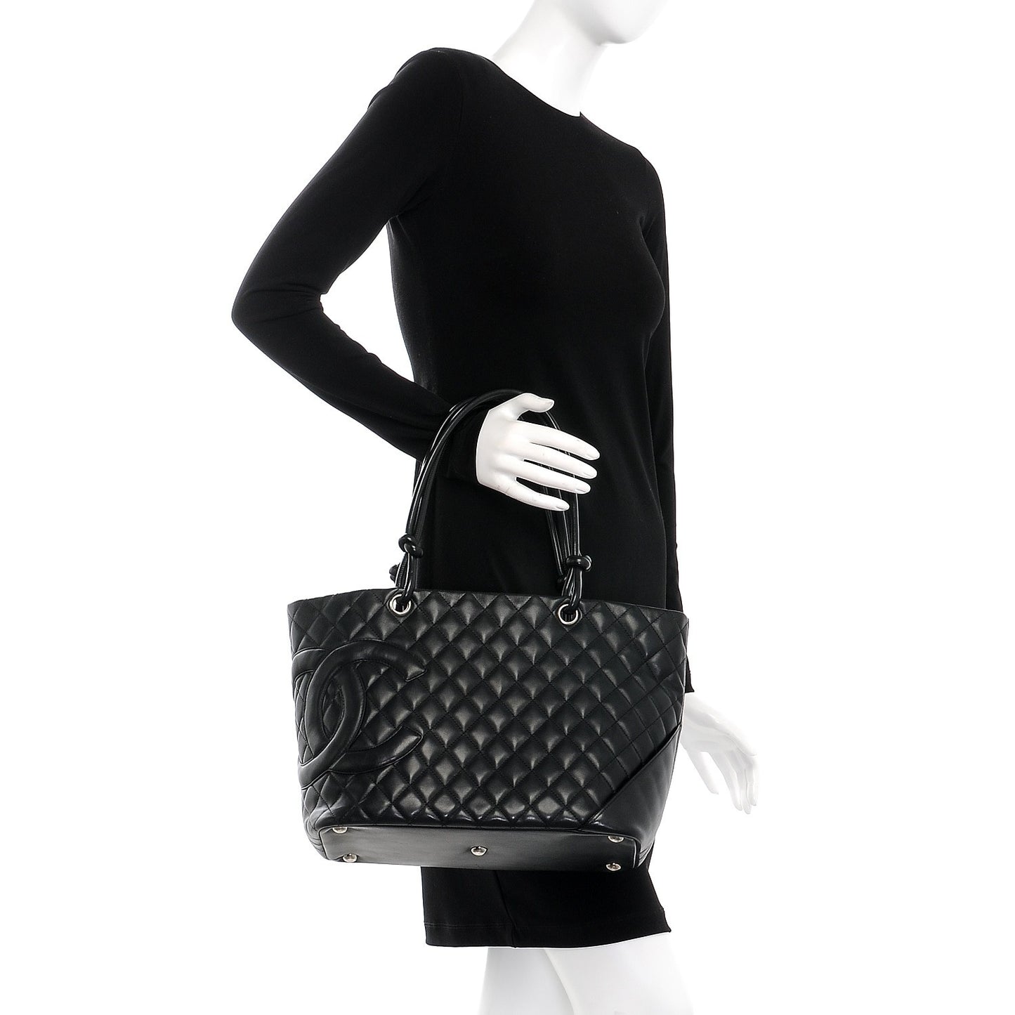 Calfskin Quilted Large Cambon Tote Black