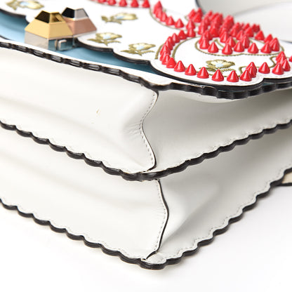 Fendi Vitello Liberty Scalloped Studded Flowers and Bows Kan I Shoulder Bag White Multicolor 9 of 13