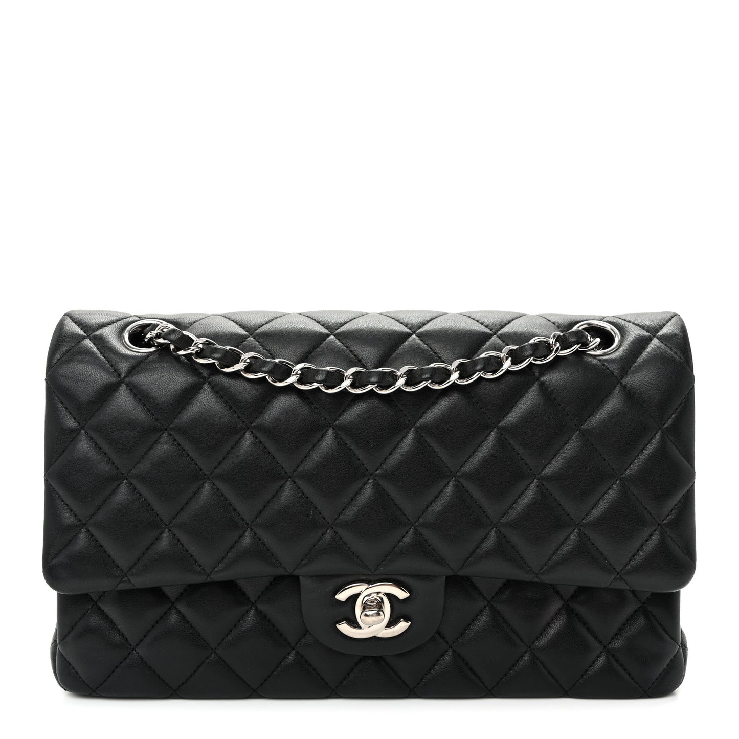Lambskin Quilted Medium Double Flap  Black