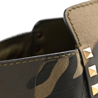Valentino Garavani Nappa Canvas Camouflage Medium Rockstud Tote Verde Rouge 12 of 18