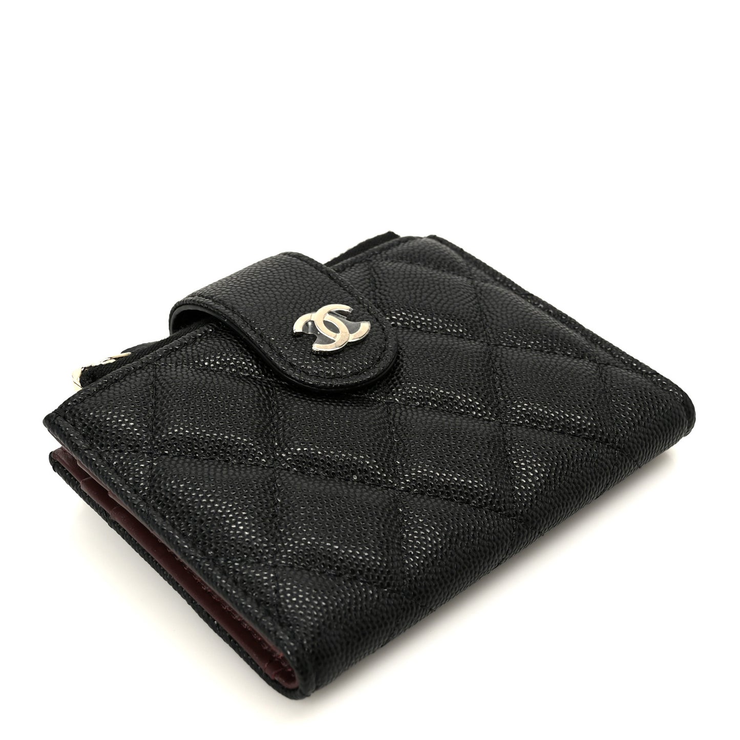 Caviar Quilted Compact Zipped Pocket Wallet Black