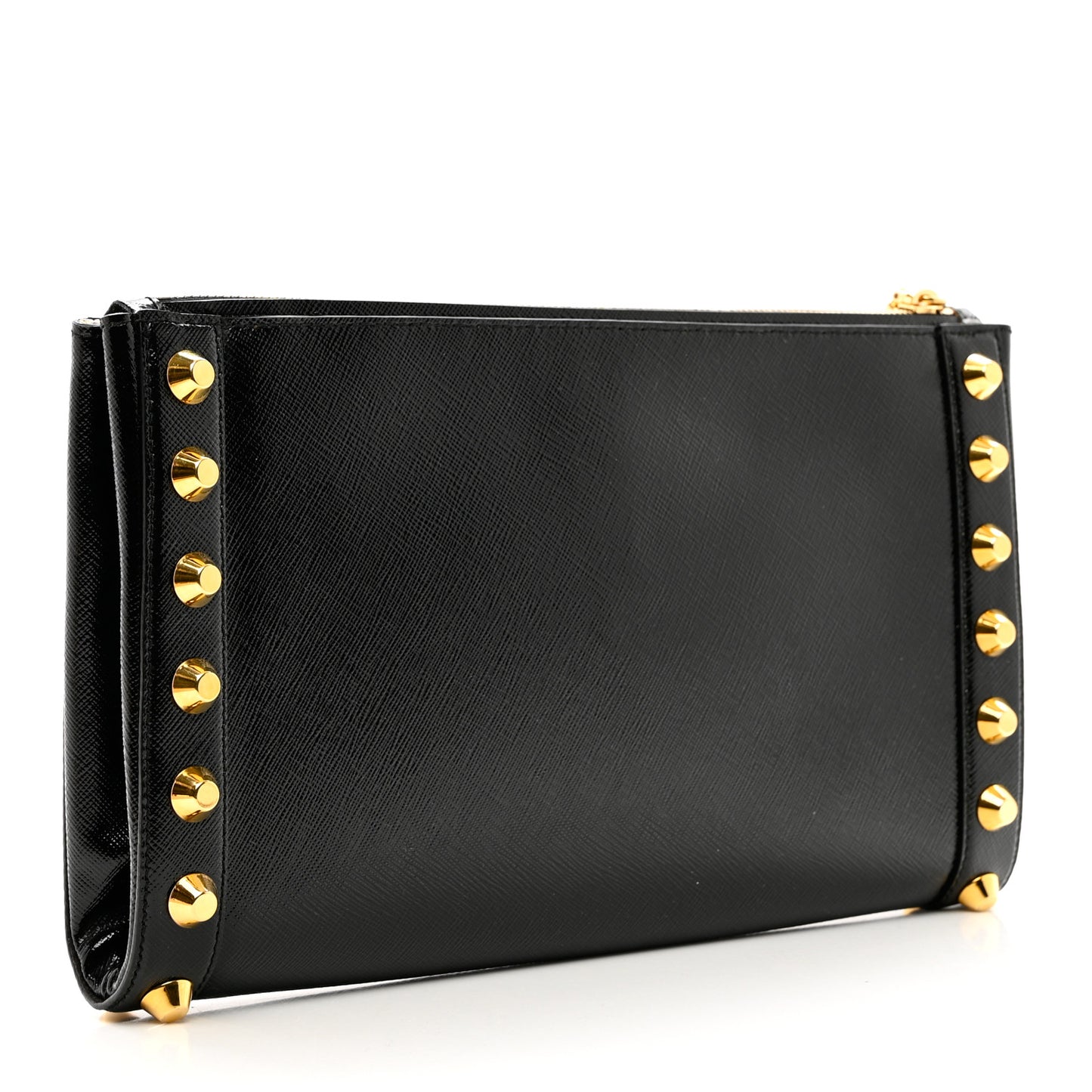 Saffiano Vernice Studded Clutch Black
