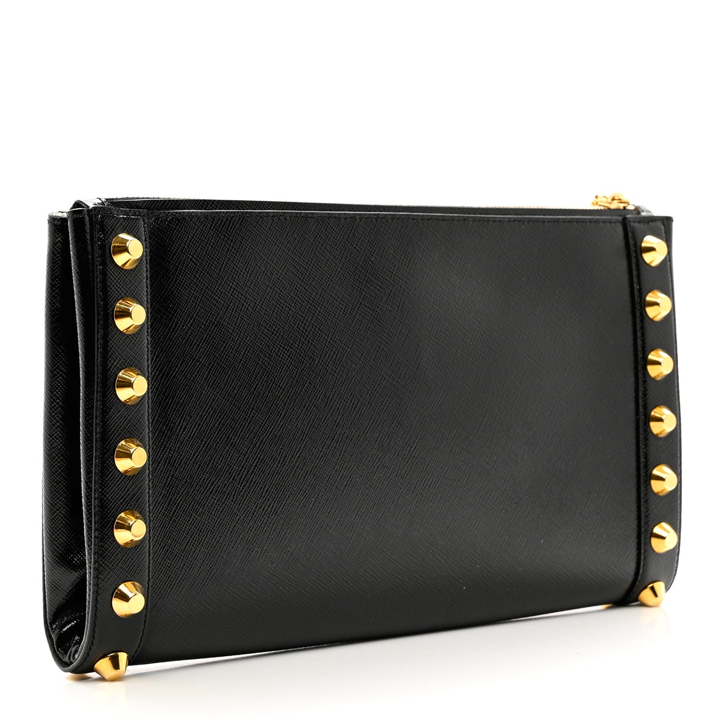 Prada Saffiano Vernice Studded Clutch Black 3 of 6