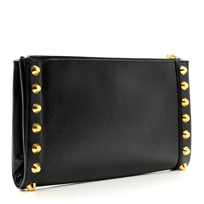 Prada Saffiano Vernice Studded Clutch Black 3 of 6