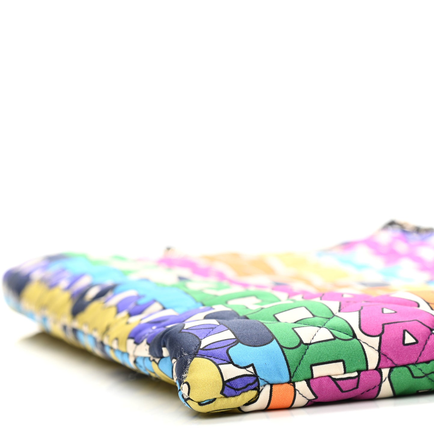 Printed Fabric Quilted Logo Large Shopping Tote Multicolor