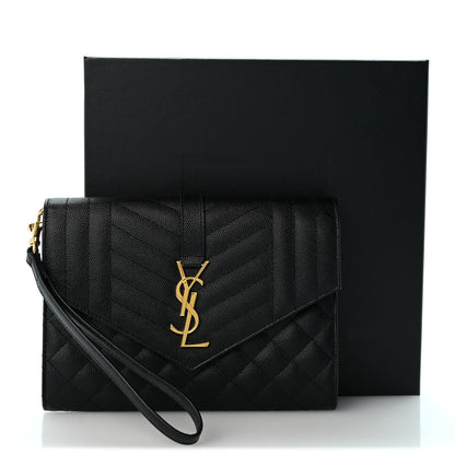 Saint Laurent Grain De Poudre Textured Mixed Matelasse Triquilt Monogram Clutch Black 13 of 13