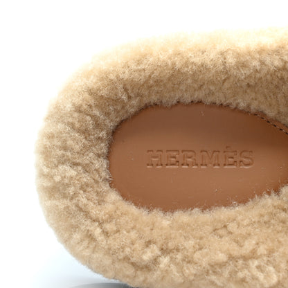 Hermes Suede Goatskin Woolskin Womens Chypre Sandals 36.5 Golden Beige 6 of 9