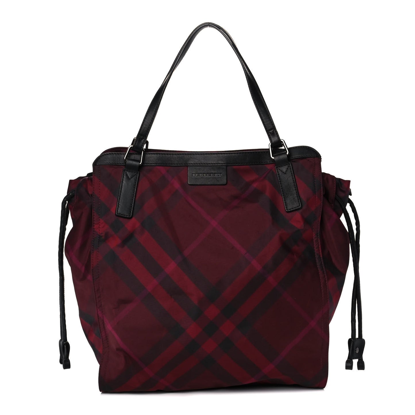 Nylon Check Small Buckleigh Packable Tote Bright Burgundy