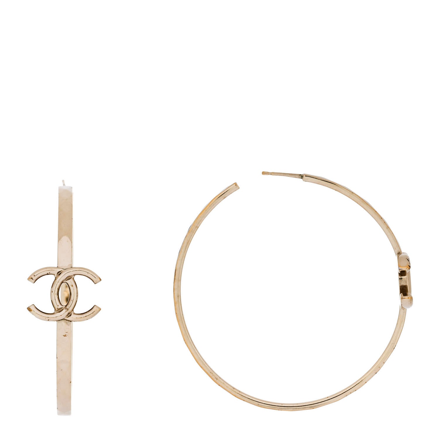 Chanel CC Large Hoop Earrings Gold 1 of 4