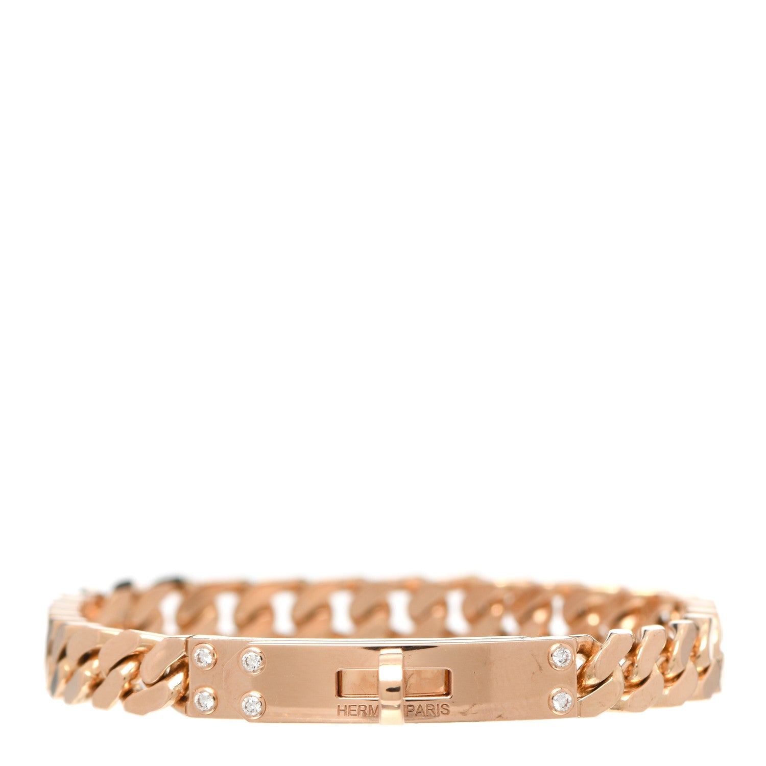 Hermes 18K Rose Gold Diamond PM Kelly Chaine Bracelet ST 1 of 5