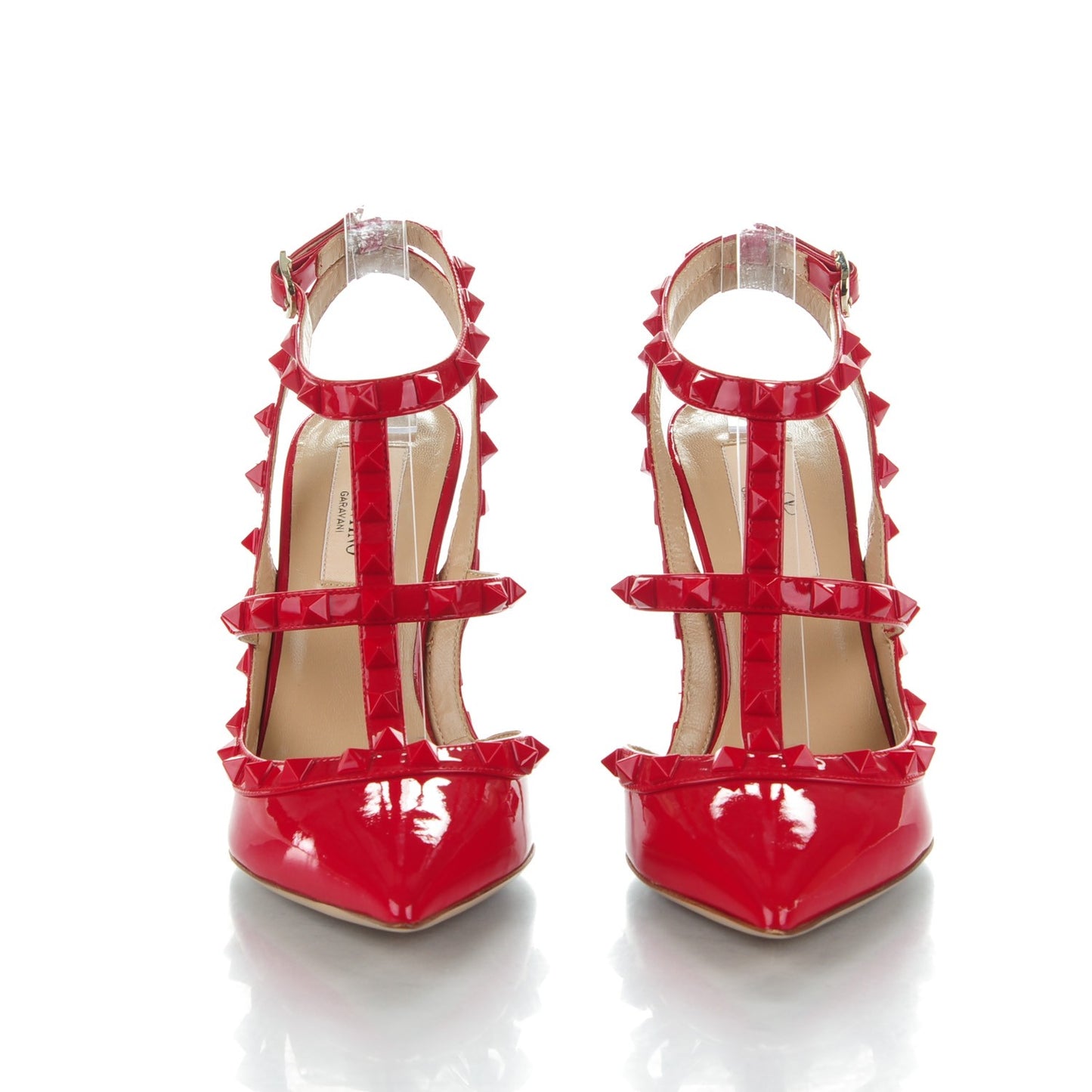 Patent Lacquered Monochrome Rockstud Ankle Strap 100mm Pumps 36.5 Rosso Valentino